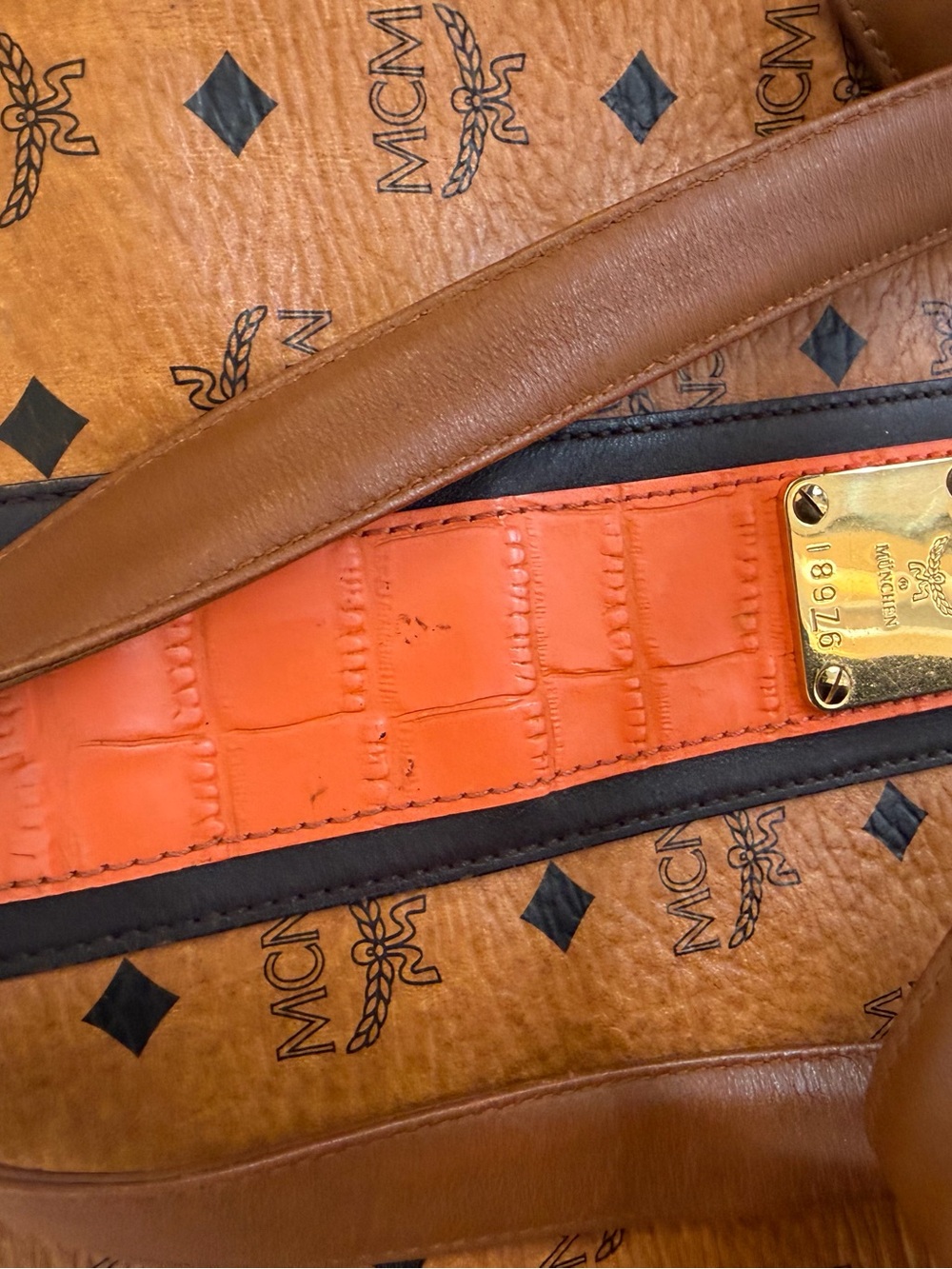 MCM Cognac and Orange Visetos Stripe Tote with Matching Wallet - Picture 14 of 14
